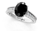 White gold Fancy Black Oval Cut Diamond Engagement Ring with Milgrain Channel Set Band and Prong Setting_1