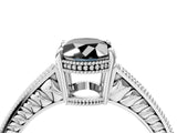 White gold Fancy Black Oval Cut Diamond Engagement Ring with Milgrain Channel Set Band and Prong Setting_4