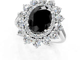 White gold Fancy Black Oval Cut Diamond Floral Double Halo Engagement Ring with Prong Setting_2