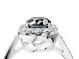 White gold Fancy Black Oval Cut Diamond Floral Halo Ring with Pavé Band and Prong Setting_11