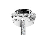 White gold Fancy Black Oval Cut Diamond Floral Halo Ring with Pavé Band and Prong Setting_12