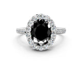 White gold Fancy Black Oval Cut Diamond Floral Halo Ring with Pavé Band and Prong Setting_7