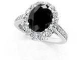 White gold Fancy Black Oval Cut Diamond Floral Halo Ring with Pavé Band and Prong Setting_8