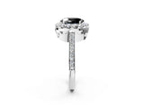 White gold Fancy Black Oval Cut Diamond Floral Halo Ring with Pavé Band and Prong Setting_9