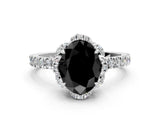 White gold Fancy Black Oval Cut Diamond Halo Pave Band with Four-Prong Setting_3