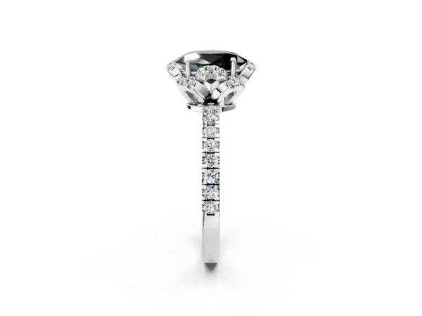 Platinum Oval Four Petal Floral Halo Engagement Ring Setting for Black Center