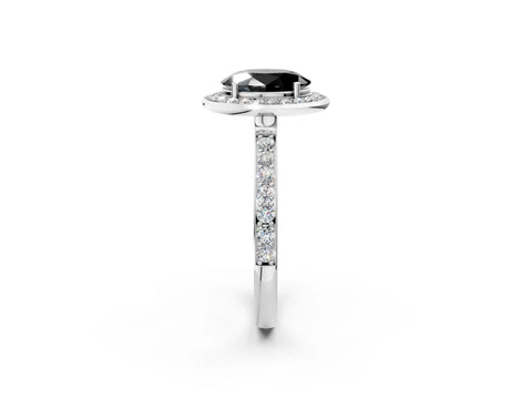White gold Fancy Black Oval Cut Diamond Halo Ring with Bezel Frame and Pavé Band_2