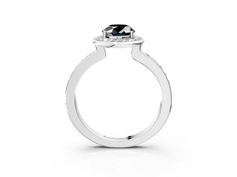 White gold Fancy Black Oval Cut Diamond Halo Ring with Bezel Frame and Pavé Band_3