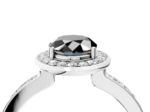 White gold Fancy Black Oval Cut Diamond Halo Ring with Bezel Frame and Pavé Band_4
