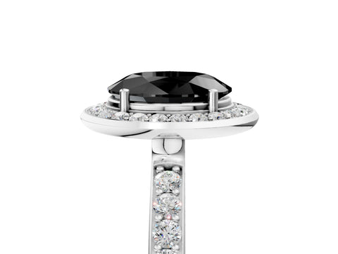 White gold Fancy Black Oval Cut Diamond Halo Ring with Bezel Frame and Pavé Band_5