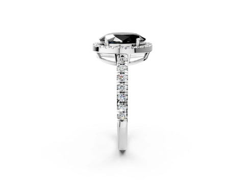 White gold Fancy Black Oval Cut Diamond Halo Ring with Pavé Band and Four-Prong Setting_14