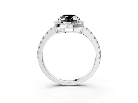 White gold Fancy Black Oval Cut Diamond Halo Ring with Pavé Band and Four-Prong Setting_15