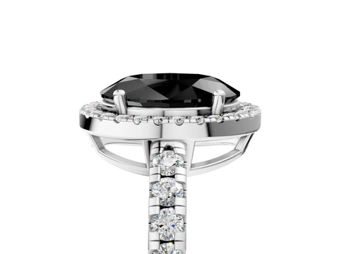 White gold Fancy Black Oval Cut Diamond Halo Ring with Pavé Band and Four-Prong Setting_17
