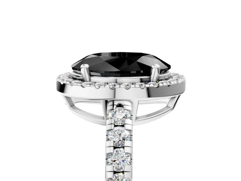 White gold Fancy Black Oval Cut Diamond Halo Ring with Pavé Band and Four-Prong Setting_5