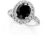 White gold Fancy Black Oval Cut Diamond Halo Ring with Pavé Band and Prong Setting_13
