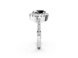 White gold Fancy Black Oval Cut Diamond Halo Ring with Pavé Band and Prong Setting_14