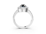 White gold Fancy Black Oval Cut Diamond Halo Ring with Pavé Band and Prong Setting_15