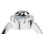 White gold Fancy Black Oval Cut Diamond Halo Ring with Pavé Band and Prong Setting_16