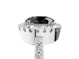 White gold Fancy Black Oval Cut Diamond Halo Ring with Pavé Band and Prong Setting_17