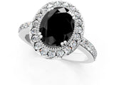 White gold Fancy Black Oval Cut Diamond Halo Ring with Pavé Band and Prong Setting_1