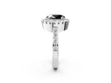 White gold Fancy Black Oval Cut Diamond Halo Ring with Pavé Band and Prong Setting_2