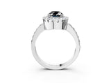 White gold Fancy Black Oval Cut Diamond Halo Ring with Pavé Band and Prong Setting_3