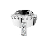 White gold Fancy Black Oval Cut Diamond Halo Ring with Pavé Band and Prong Setting_5