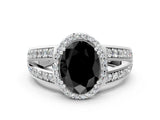 White gold Fancy Black Oval Cut Diamond Halo Ring with Split Shank Pavé Band and Four-Prong Setting_12