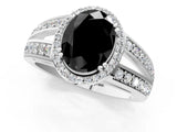 White gold Fancy Black Oval Cut Diamond Halo Ring with Split Shank Pavé Band and Four-Prong Setting_13