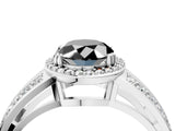 White gold Fancy Black Oval Cut Diamond Halo Ring with Split Shank Pavé Band and Four-Prong Setting_16