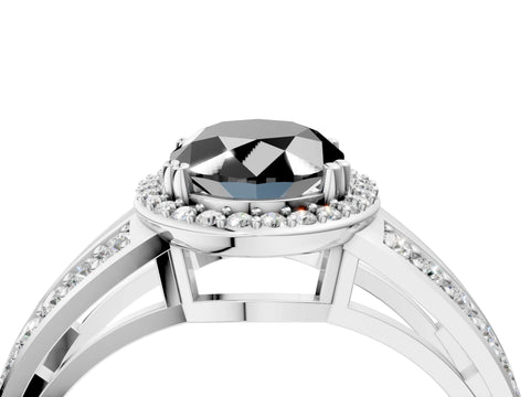 White gold Fancy Black Oval Cut Diamond Halo Ring with Split Shank Pavé Band and Four-Prong Setting_16