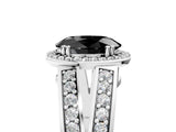 White gold Fancy Black Oval Cut Diamond Halo Ring with Split Shank Pavé Band and Four-Prong Setting_17
