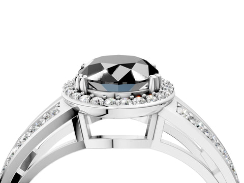 White gold Fancy Black Oval Cut Diamond Halo Ring with Split Shank Pavé Band and Four-Prong Setting_4