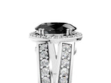 White gold Fancy Black Oval Cut Diamond Halo Ring with Split Shank Pavé Band and Four-Prong Setting_5