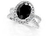 White gold Fancy Black Oval Cut Diamond Halo Ring with Split Shank Pavé Band and Prong Setting_13