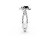 White gold Fancy Black Oval Cut Diamond Halo Ring with Split Shank Pavé Band and Prong Setting_14