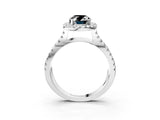 White gold Fancy Black Oval Cut Diamond Halo Ring with Split Shank Pavé Band and Prong Setting_15