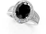 White gold Fancy Black Oval Cut Diamond Halo Ring with Split Shank and Bezel Accents and Prong Setting_1