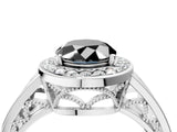 White gold Fancy Black Oval Cut Diamond Halo Ring with Split Shank and Bezel Accents and Prong Setting_4