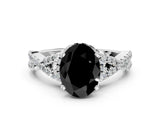 White gold Fancy Black Oval Cut Diamond  Halo Twist Band Solitaire Prong Setting Ring_12