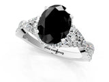White gold Fancy Black Oval Cut Diamond  Halo Twist Band Solitaire Prong Setting Ring_13