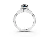 White gold Fancy Black Oval Cut Diamond  Halo Twist Band Solitaire Prong Setting Ring_15