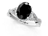 White gold Fancy Black Oval Cut Diamond Halo Twist Band Solitaire Prong Setting Ring_1
