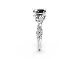 White gold Fancy Black Oval Cut Diamond Halo Twist Band Solitaire Prong Setting Ring_2