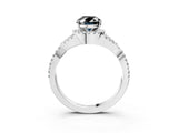 White gold Fancy Black Oval Cut Diamond Halo Twist Band Solitaire Prong Setting Ring_3