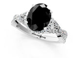 White gold Fancy Black Oval Cut Diamond  Halo Twist Band Solitaire Prong Setting Ring_49