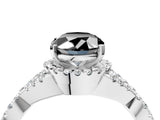White gold Fancy Black Oval Cut Diamond Halo Twist Band Solitaire Prong Setting Ring_4