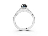 White gold Fancy Black Oval Cut Diamond  Halo Twist Band Solitaire Prong Setting Ring_51