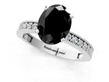 White gold Fancy Black Oval Cut Diamond Milgrain Pavé Engagement Ring with Four-Prong Setting_1