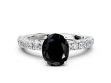 White gold Fancy Black Oval Cut Diamond Pavé Band Solitaire Ring with Prong Setting_24